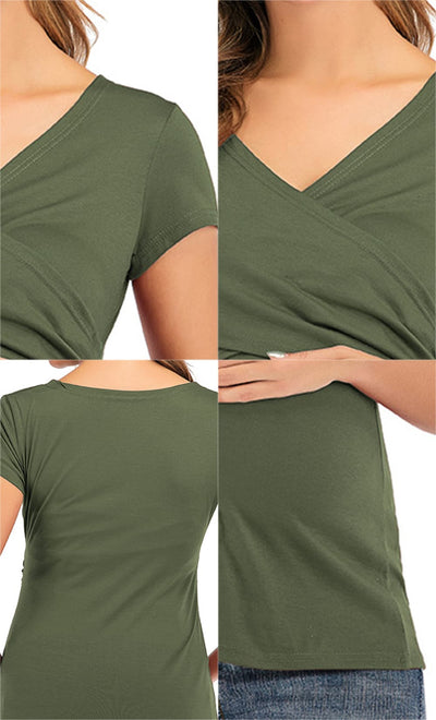 iLoveSIA Deep V-neck Solid Color Nursing Top