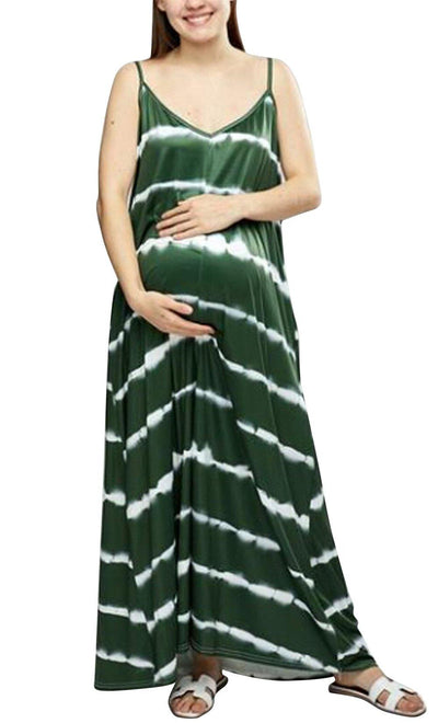 Striped V-neck Sling Maternity Dress - iLoveSIA