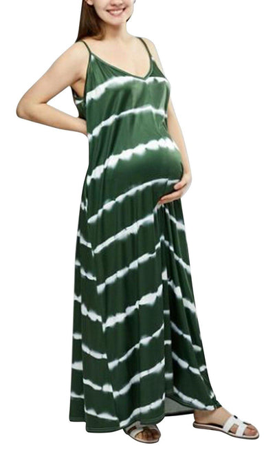 Striped V-neck Sling Maternity Dress - iLoveSIA