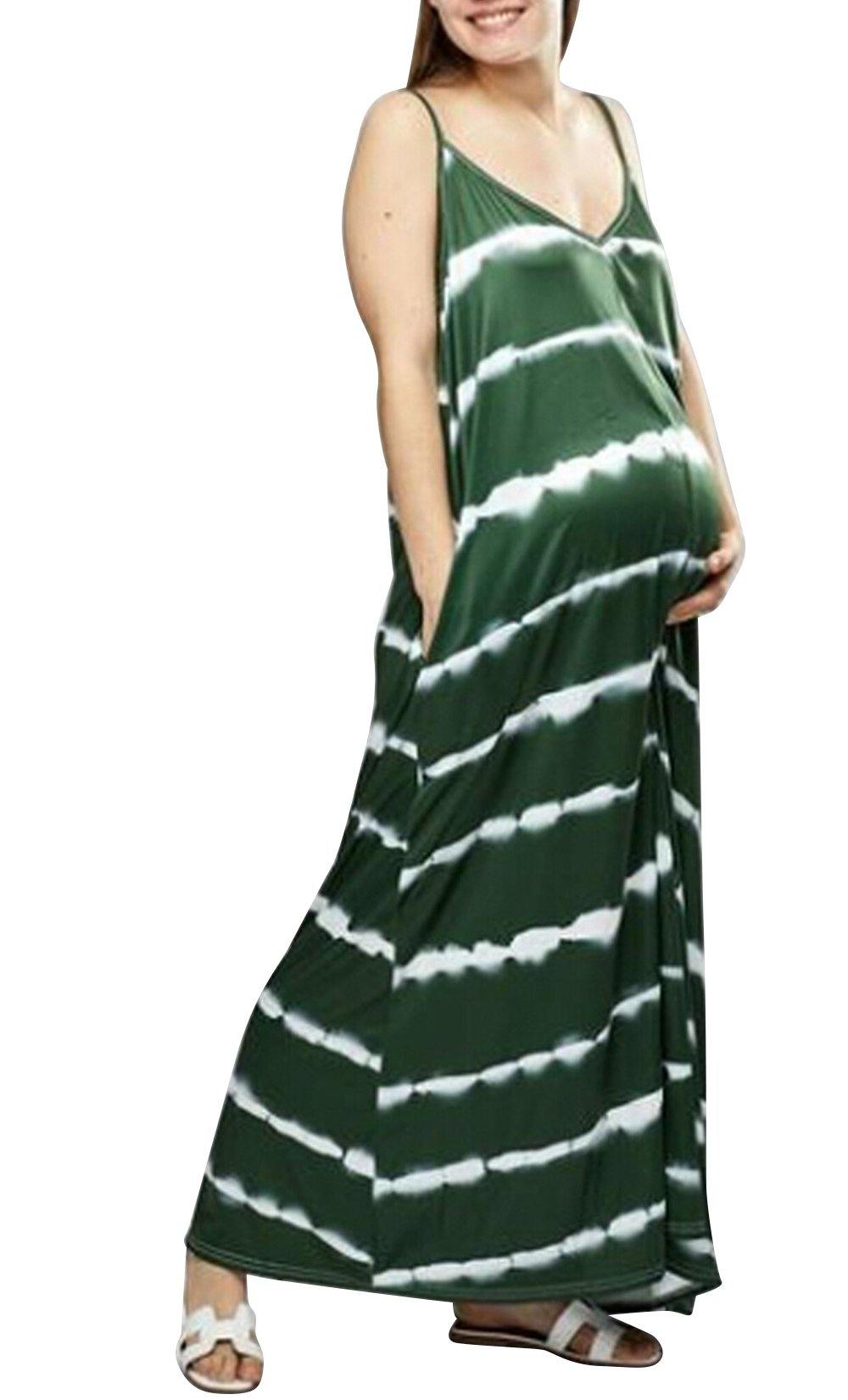 Striped V-neck Sling Maternity Dress - iLoveSIA