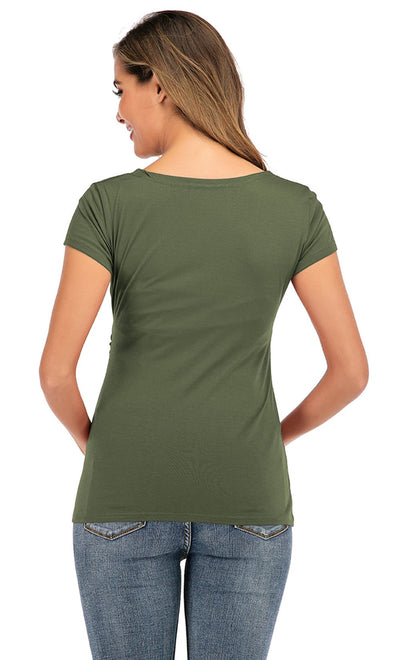 iLoveSIA Deep V-neck Solid Color Nursing Top